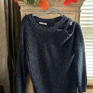 CBRAND Off The Shoulder Navy Blend Sweater